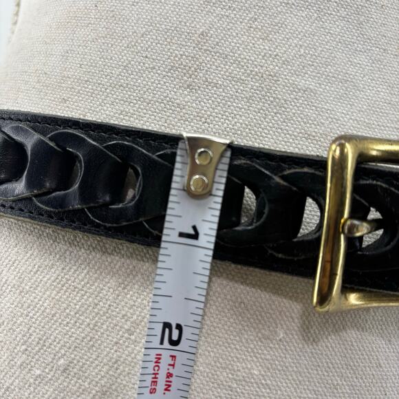 Men's Black Size 38 Genuine Leather Belt Casual Links Gold Buckle - Picture 2 of 9